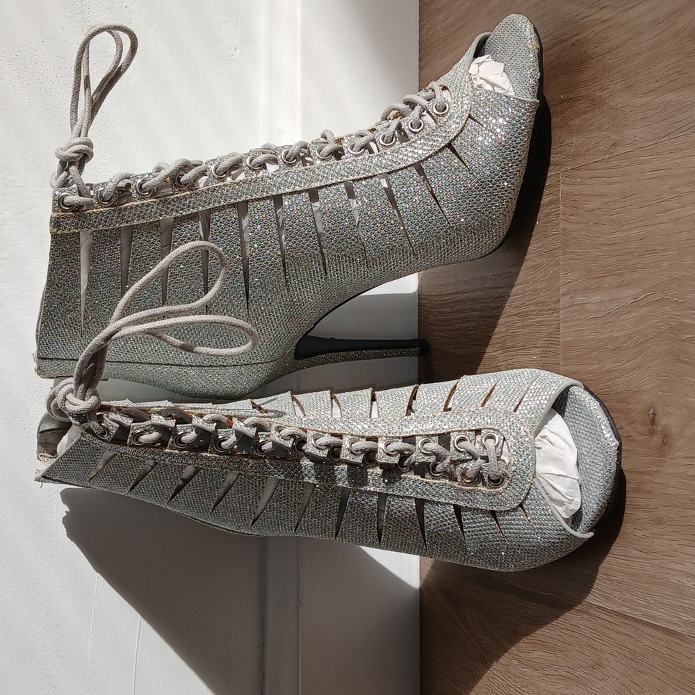 NWB Silver Opentoe Booties